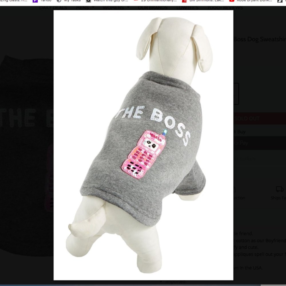 Bow & Drape The Boss Pet Dog Sweatshirt, Grey / Large